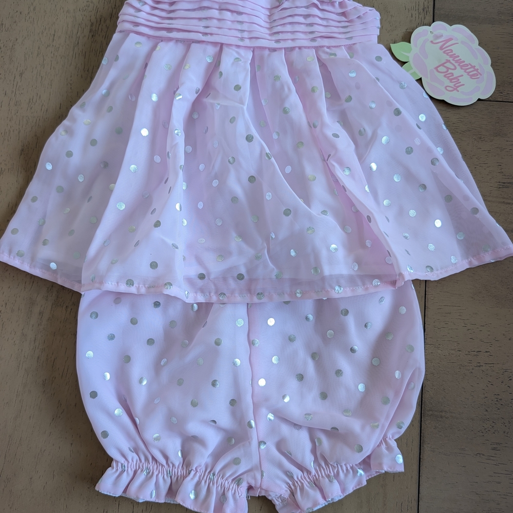 Nanette Baby Pink and Silver Polka Dot Set